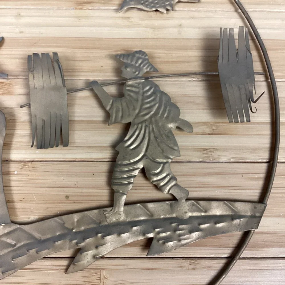 Vintage Metal Asian Folk Art Wall Hangings Set (4)